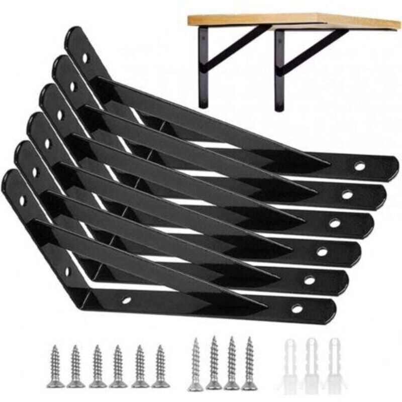 Equerres Regalwandhalterung, 6er-pack Wandhalterungen Aus Metall, 15 X 9,5 Cm Schwebende Rahmenhalterungen, Dreieckige 90-grad-halterungen, Schwerlastfähig, Schwarz