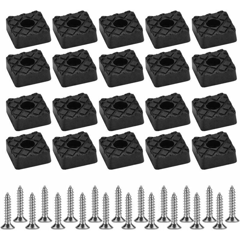 20 Stück Gummi-füße Zum Einschrauben, Dicke Teppich-gleiter Mit Metallzwischenstücken, Quadratische Rutschfeste Seiten Von 22 Mm Für Stuhl- Und Tischbeine, Bodenschutz Für Hartholzböden - Schwarz