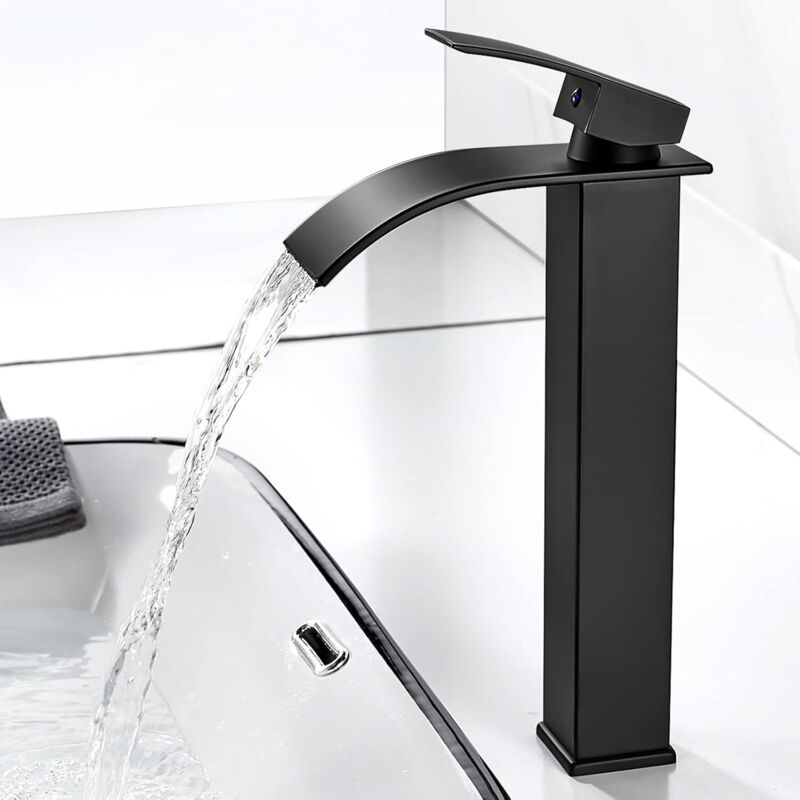 2 Stück Wasserfall-waschbeckenarmatur, Moderne Schwarze Hohe Wasserfall-waschtischarmatur, Quadratische Mischbatterie Aus Messing Für Warmes Und Kaltes Wasser, G 3/8