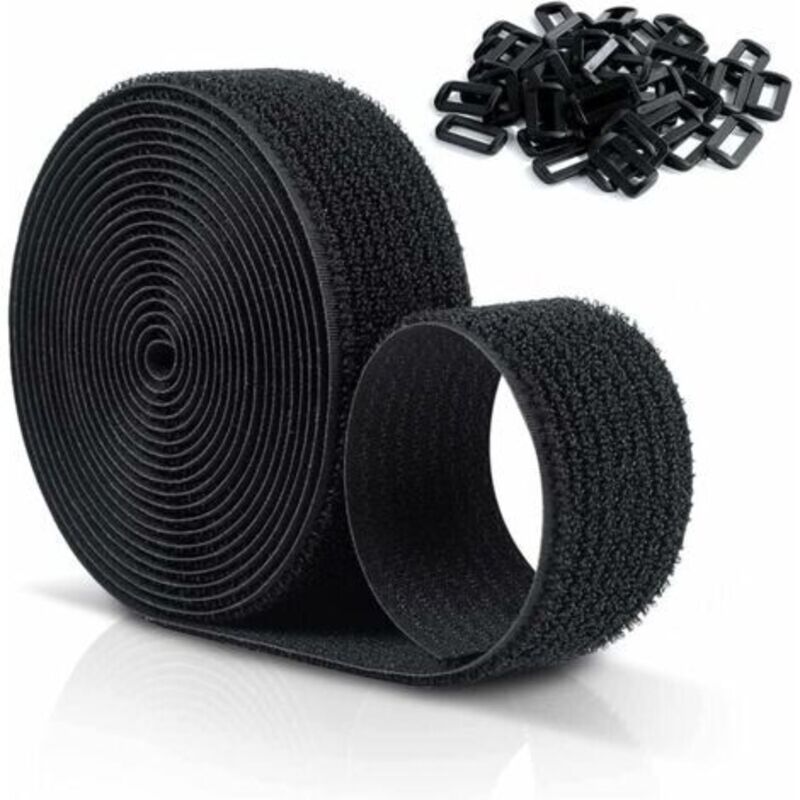 Wiederverwendbare Klettverschluss-kabelbinder 10 M X 25 Mm, Verstellbare Kabelbinder Mit 50 Kunststoffschlaufen, Frei Zuschneidbare Schwarze Nylon-klettverschluss-kabelbinder - Inhhub