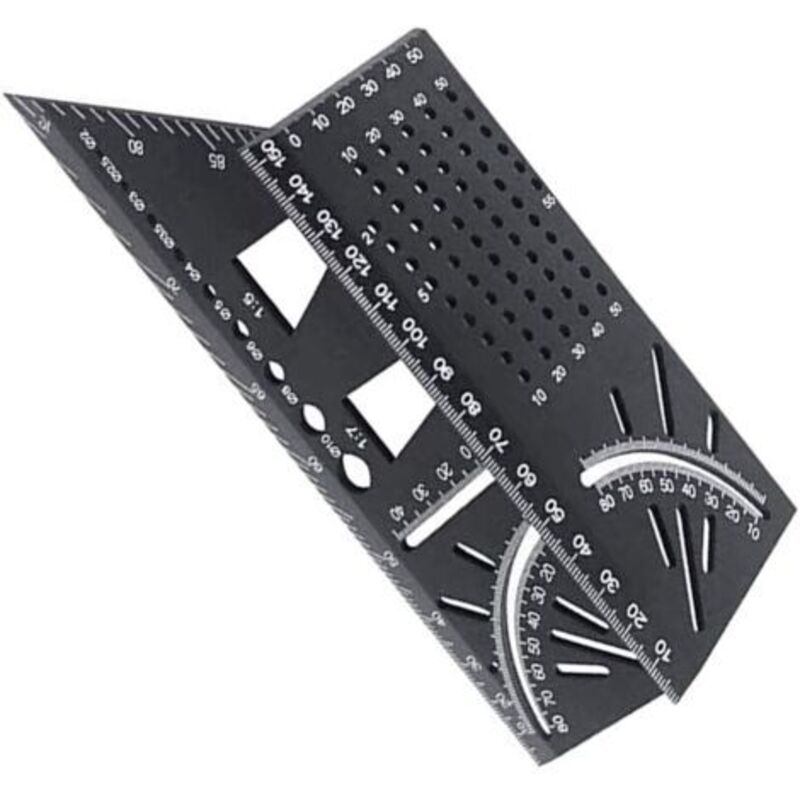 3d-winkel Aus Aluminiumlegierung, Quadratisches Messlineal 45°/90°, Holzwerkzeug 62 X 215 X 73 Mm - Schwarz