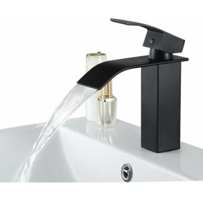 Noir Wasserfall-waschbeckenmischer Aus Messing Für Modernes Badezimmerdesign