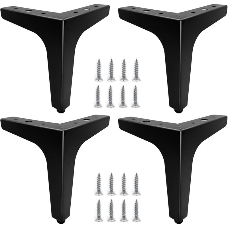 Set Aus 4 Schwarzen Metallmöbelfüßen, 15 Cm – Maximale Traglast 80 Kg – Schnelle Installation Mit Schrauben – Für Sofas, Couchtische, Tv-möbel
