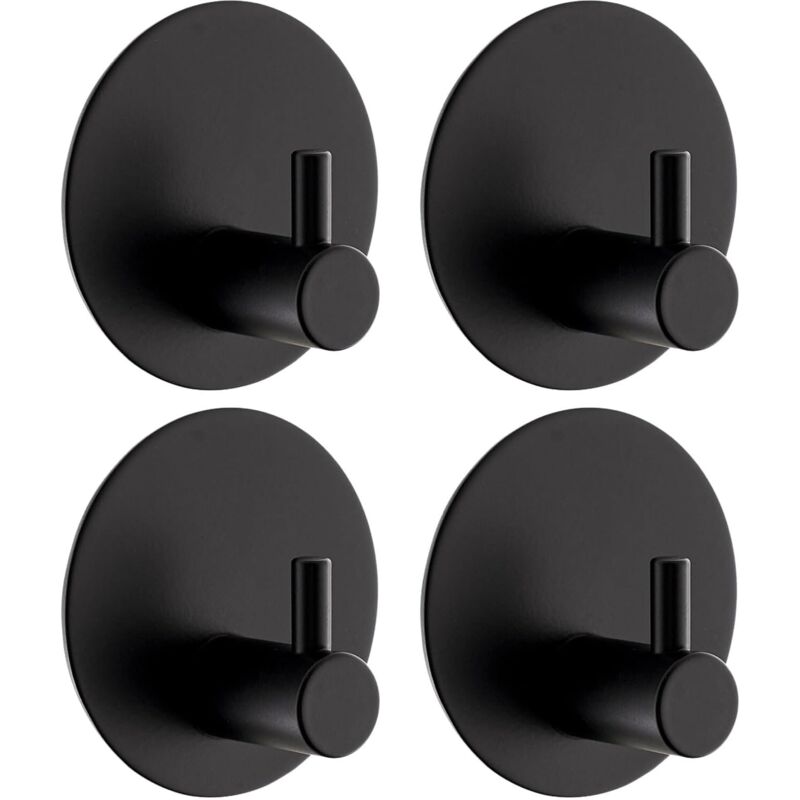 4-teiliges Set Selbstklebender Wandhaken, Runde Edelstahlhaken 304 Mit 3m-klebe Pads, Selbstklebende Wandhaken Für Das Badezimmer (schwarz)