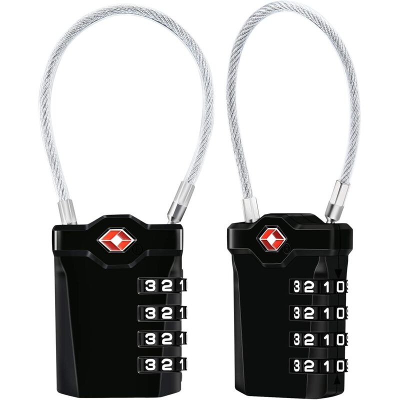[2er-set] 4-stellige Zahlenschlösser, Kofferschlösser Mit 14 Cm Kabel, Gepäckverschlüsse Für Koffer, Taschen Usw. (schwarz)