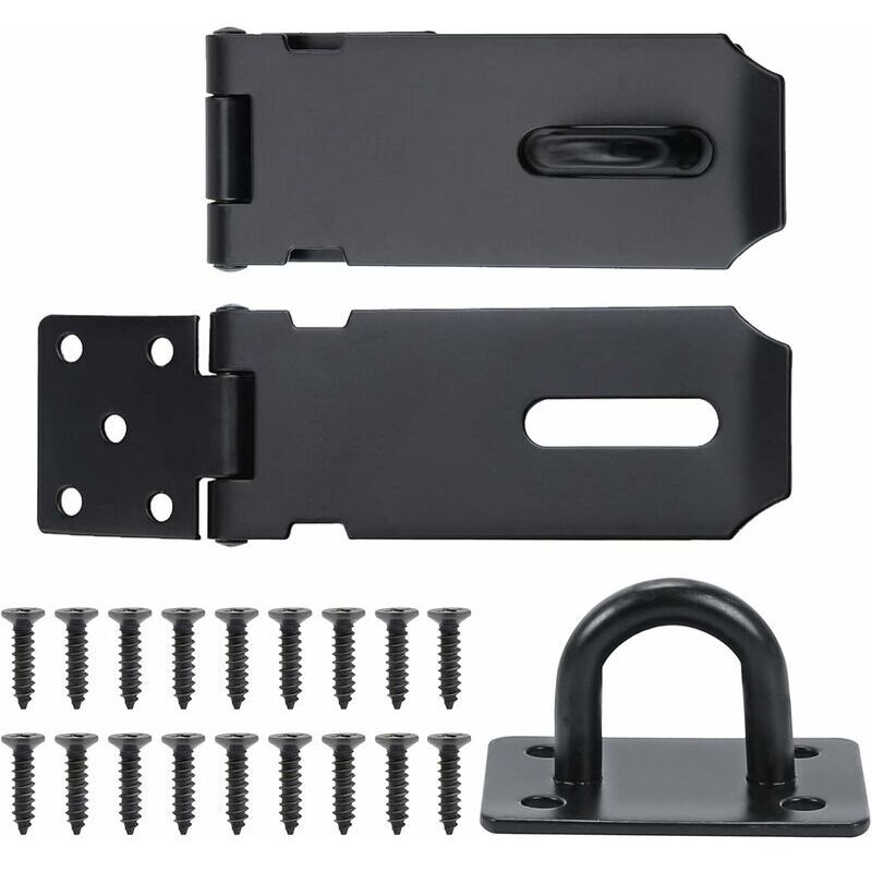 2 Stück Türriegel Aus Edelstahl Mit Haspen, Schrauben Und Vorhängeschloss, Sicherheitsverschluss Für Türen, Schränke, Fenster Und Schubladen, 105 Mm, Schwarz