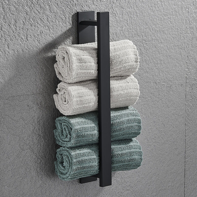 Einfacher Selbstklebender Handtuchhalter 40 Cm Aus Edelstahl Für Bad Und Küche, Ohne Bohren, Schwarzer Kleiderbügel Ohne Handtuch