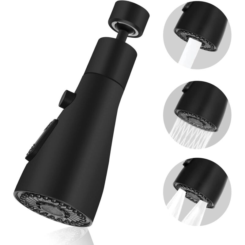 Küchenarmatur Mit Ausziehbarer Brause, 360° Drehbarer Belüfter, 3-strahl-düse, Für Küchenbelüfter Fm22 (schwarz)
