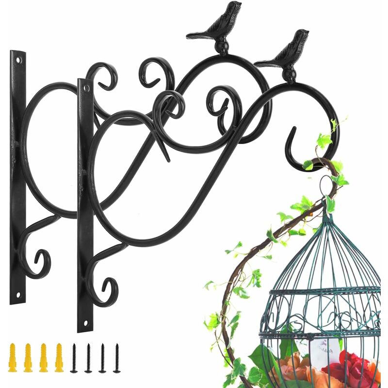 Wandhalterung Für Pflanzen, Balkon, 2er Set, Europäischer Retro-stil, Vogelform, Schmiedeeiserne Aufhängehaken, Mit Schrauben Für Laternen Und Körbe, Außendekoration Für Balkon Und Garten - Schwarze F