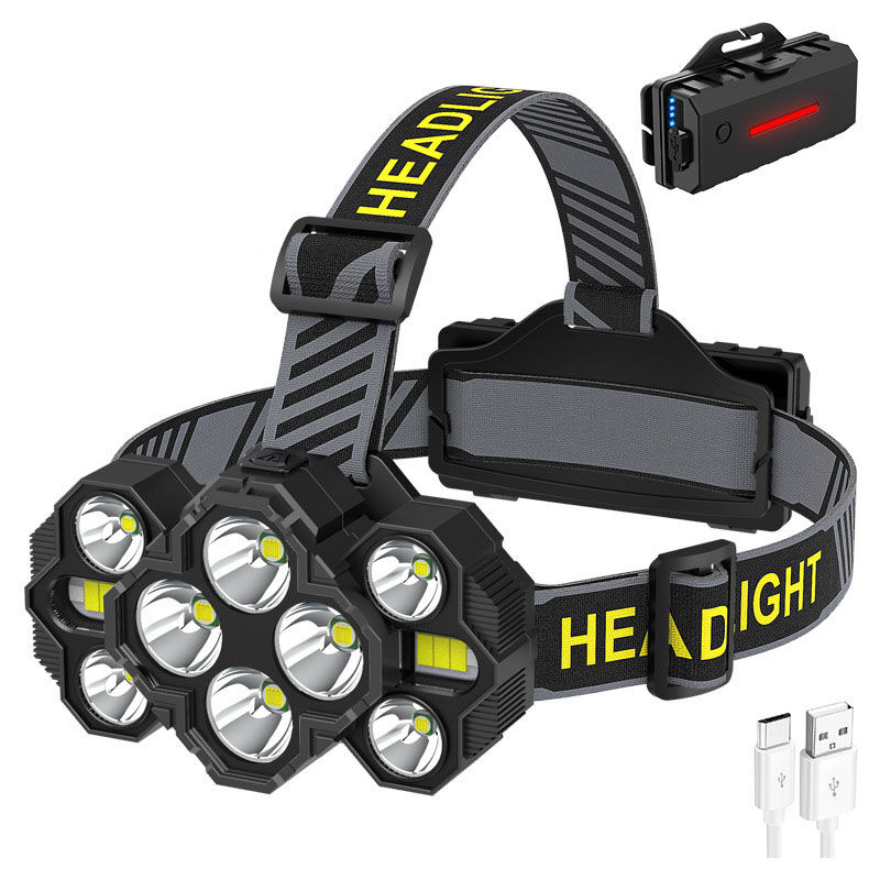 Led-stirnlampe, Wiederaufladbare Stirnlampe Mit 10000 Lumen, 10 Leds, 10 Modi, Ipx4 Wasserdicht, 90° Verstellbare Freihändige Stirnlampe Für Camping, Radfahren, Nachtaktivitäten, Schwarz
