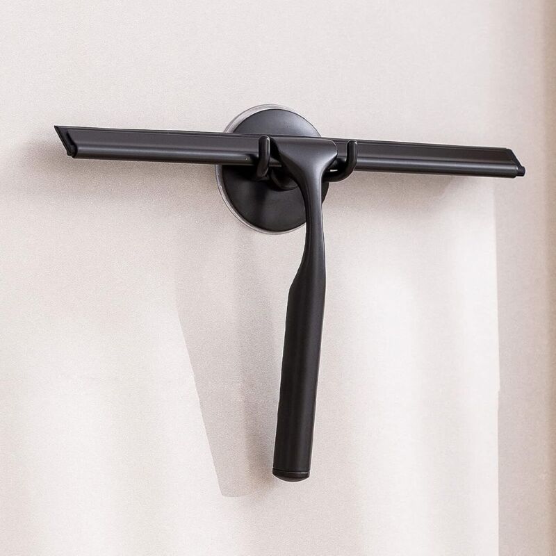 Edelstahl-duschkopf Mit Stabilem Saugnapfhalterung Für Bad, Küche, Spiegel, Auto, Fenster Und Glas, 25,4 Cm, Schwarz.