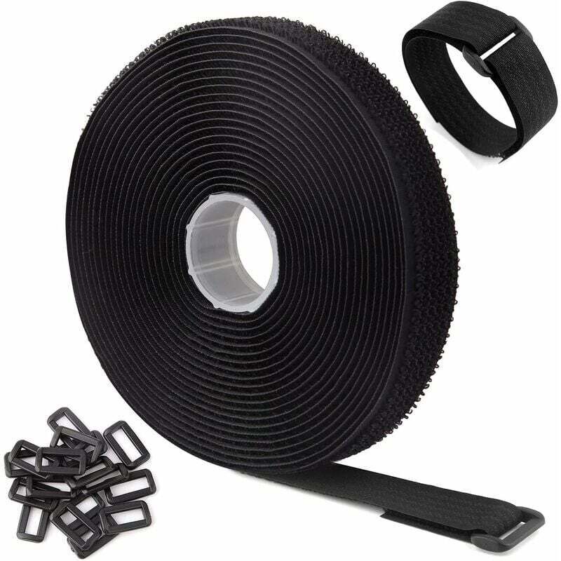 5 M Einstellbare Kabelbinder Mit 25 Ringen, Wiederverwendbare Schwarze Kabelbinder, Klettband Zur Kabelfixierung (5 M X 2 Cm, Schwarz) Longziming