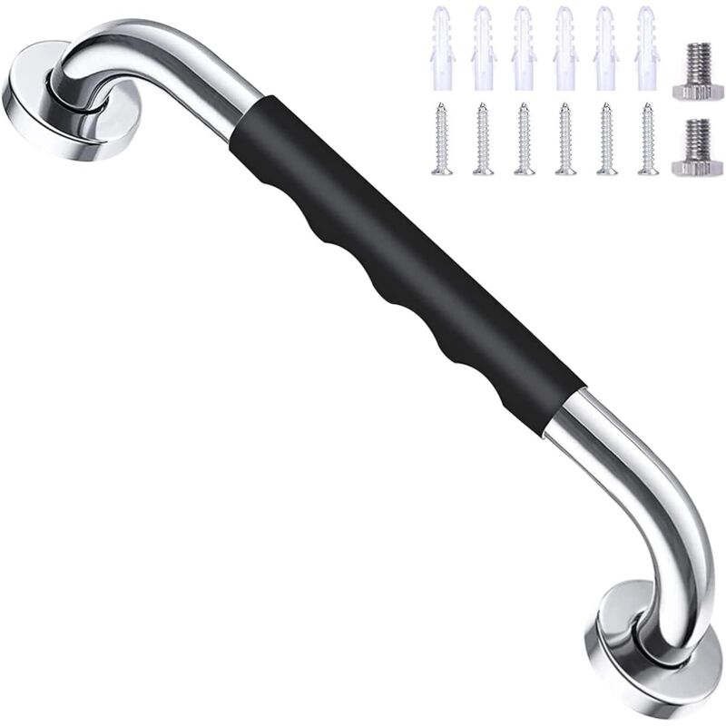 Sichere Badewanne, 40 Cm, Schwarz, Rutschfest, Mit Wandmontierter Edelstahl-griffstange, Für Badezimmer/wc, Griff Für Kinder/ältere