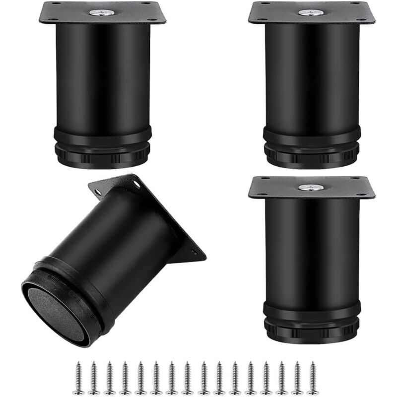 Set Aus 4 Verstellbaren Möbelfüßen, Runde Metallbeine Aus Edelstahl Für Sofas Und Tische, Höhenverstellbar Von 0 Bis 10 Mm, 50x60 Mm, Schwarz.