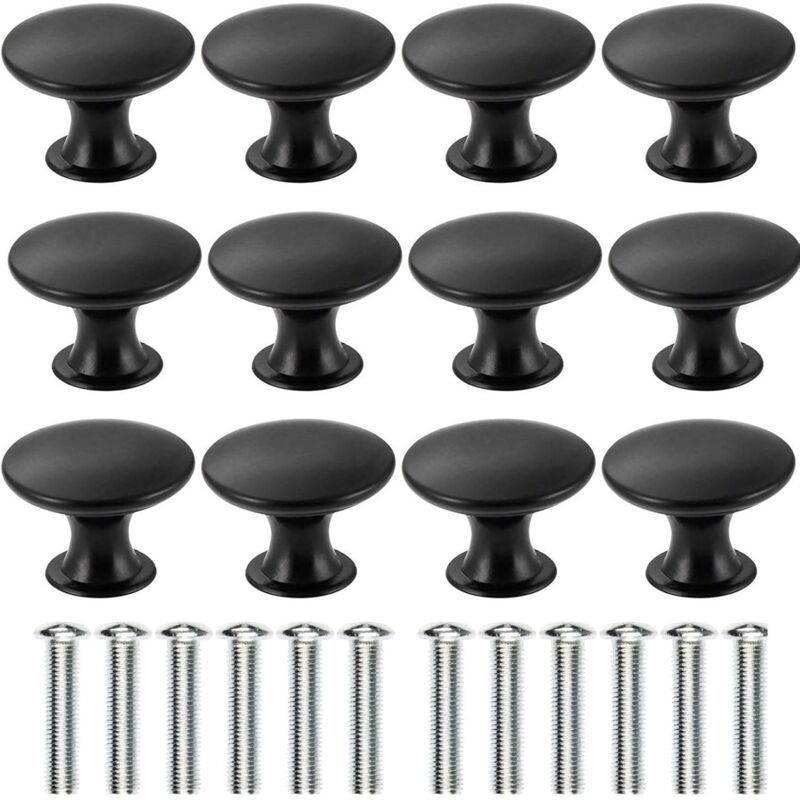 12er-set Schwarze Möbelgriffe, 30 Mm – Aus Aluminiumlegierung Und Edelstahl – Einfache Montage Mit Schrauben – Für Schubladen Und Schränke - 12 Stück
