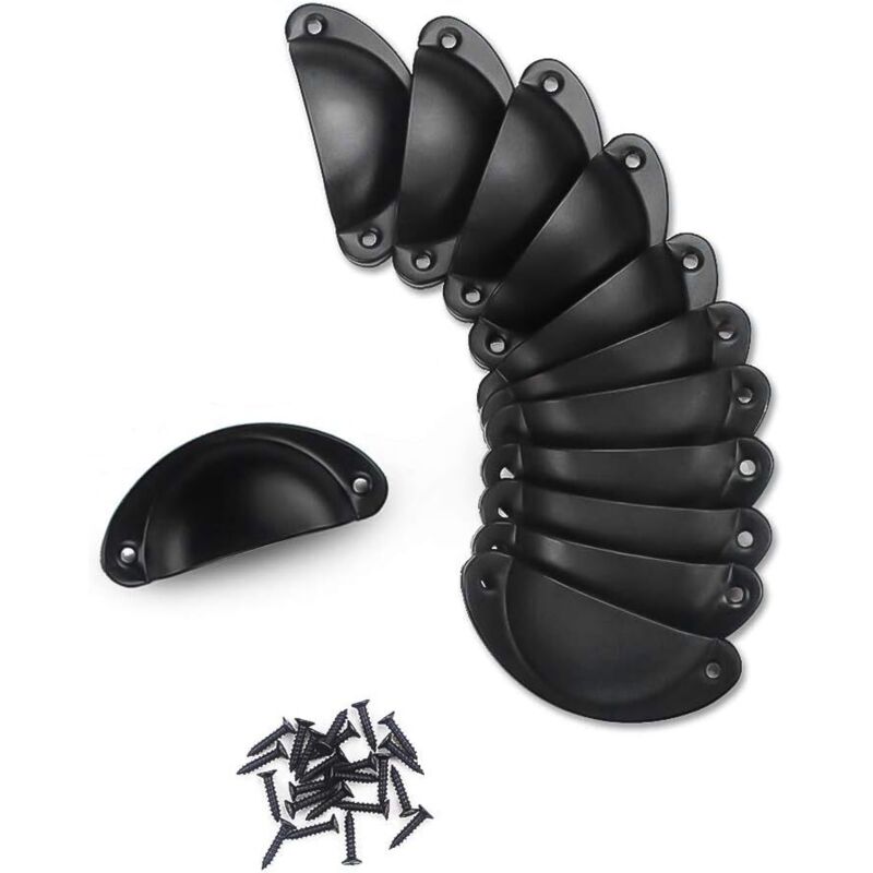 12 Stück Vintage Schwarze Muschelgriffe, Retro Schalenknöpfe Für Schranktüren, Schubladen, Gebogene Türknöpfe Aus Eisen (mit 24 Schrauben)