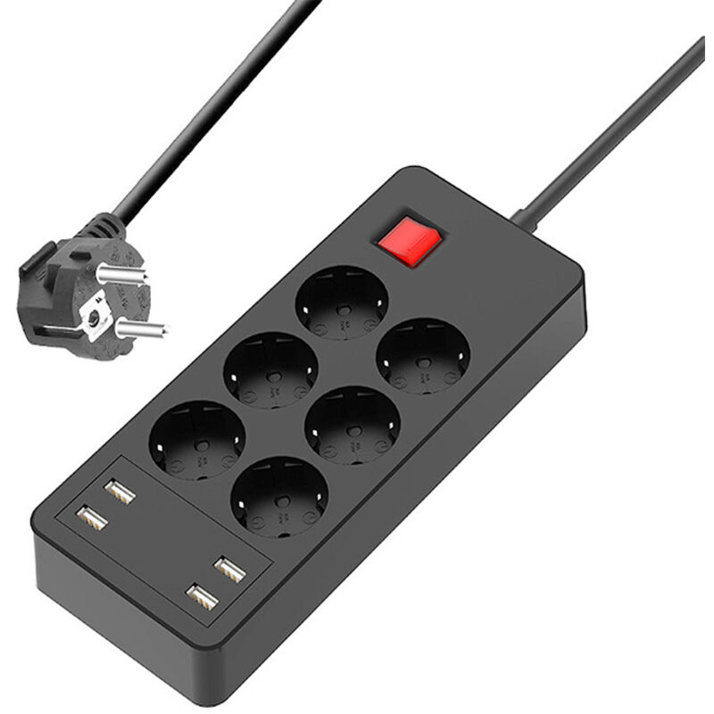 Mehrfachsteckdose Mit 6 Steckdosen Und 4 Usb-anschlüssen, Mehrfachsteckdose Mit Individuellem Schalter Gegen Überlastung, 1,5 M Schwarz