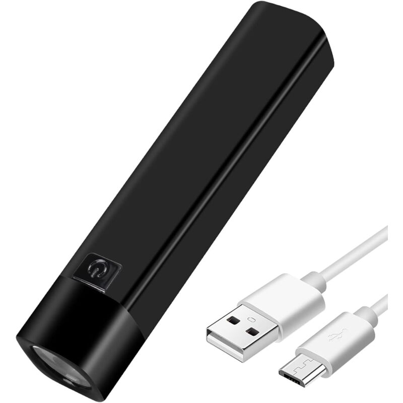 Wiederaufladbare Usb-led-taschenlampe Mit 350 Lumen, Mini-taschenlampe Mit Powerbank-funktion (1200 Mah, 18650), Extrem Helle Seitliche Taschenlampe (schwarz)