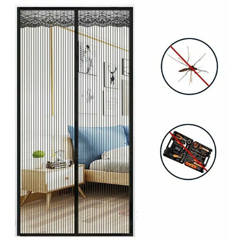 Magnetisches Fliegengitter Für Türen 90x210 Cm, Extrafeines Netz, Magnetischer Verschluss, Ideales Fliegengitter Für Flure, Terrassen, Türen - Schwarz