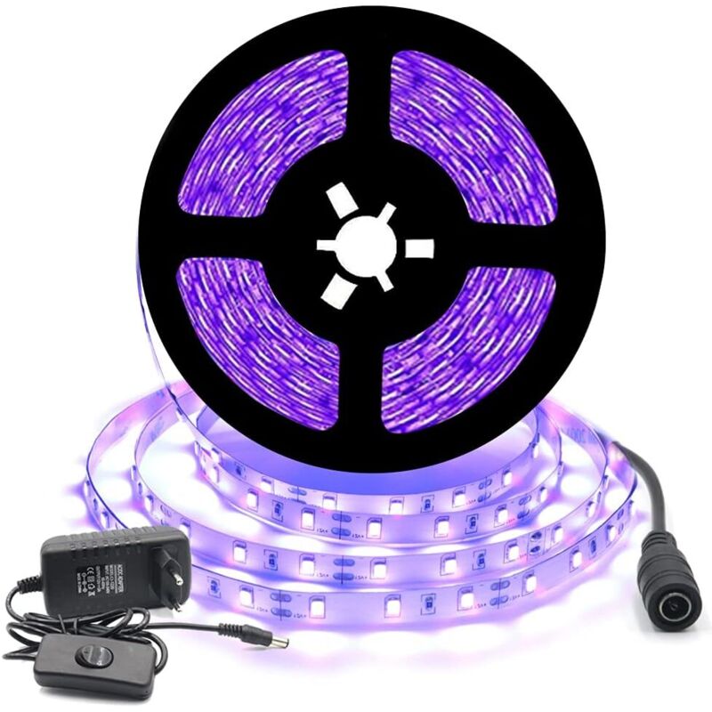 Set Aus Flexiblen Schwarzen Uv-led-streifen, 12v, 5m, Mit 300 Leds, Ip20, 300 Smd2835 Leds, Violetter Lichtstreifen Mit Transformator/netzteil, Für Weihnachtsdekoration Und Innenraum-partys.