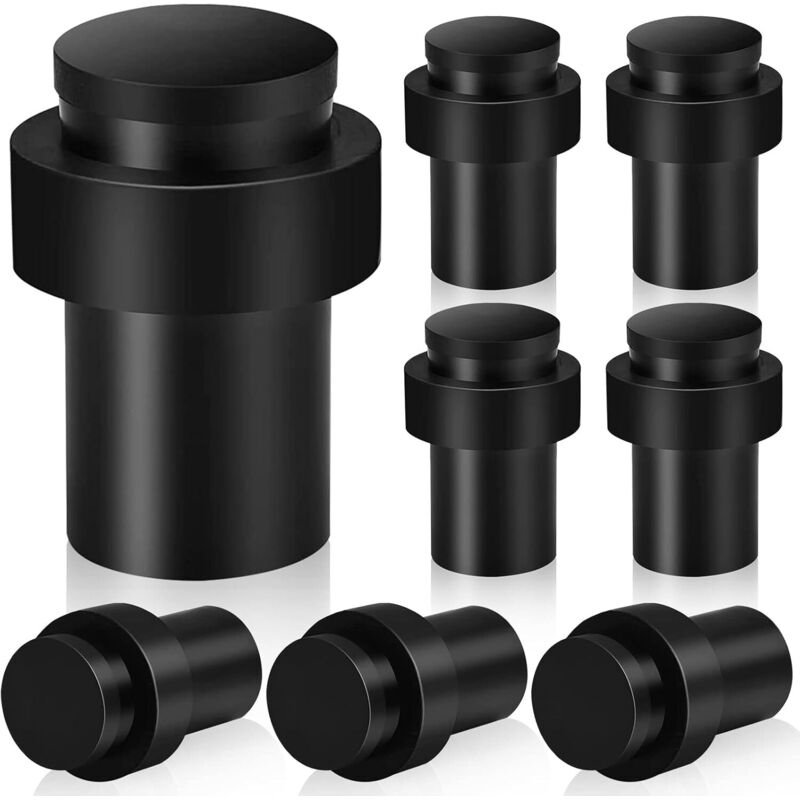 Set Aus 8 Schwarzen, Robusten Edelstahltürstoppern Für Fußleisten Moderne Und Hohe Türstopper Mit Schalldämmender Gummibeschichtung.