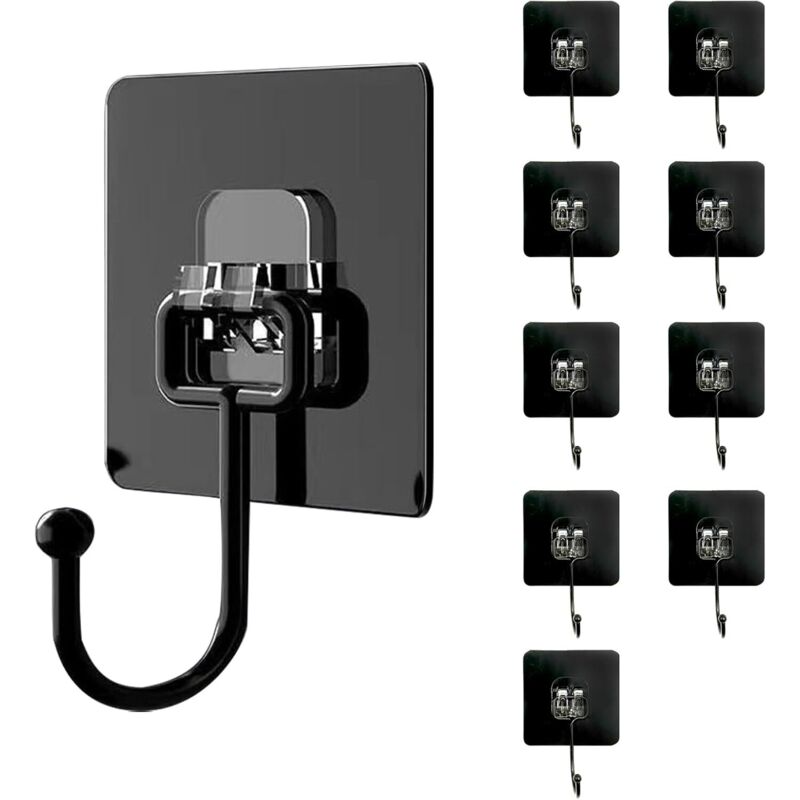 10er-pack Selbstklebende Wandhaken (max. 30 Kg) - Schwarz - Wasserdicht Und Spurlos - Wandbefestigung Ohne Bohren Für Bad, Decke, Küchenutensilien, Schlüssel, Rucksack