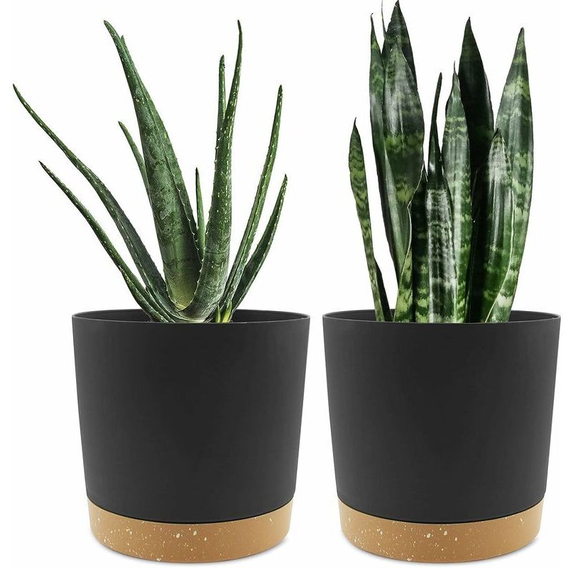 Set Aus 2 Blumentöpfen, 20,3 Cm, Innentöpfe Mit Drainagelöchern Und Abnehmbarem Untersetzer, Moderne Dekorative Übertöpfe Für Außenpflanzgefäße (schwarz, 20,3 Cm)