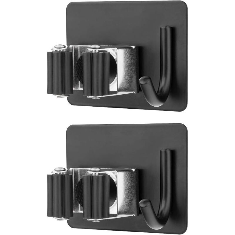 2er-set Wandbesenhalter (mit Haken), Besenhalter Aus Edelstahl, Rostfreier Wandhaken Für Besen, Keine Zusätzlichen Bohrungen Erforderlich, Für Zuhause, Küche, Bad (schwarz)