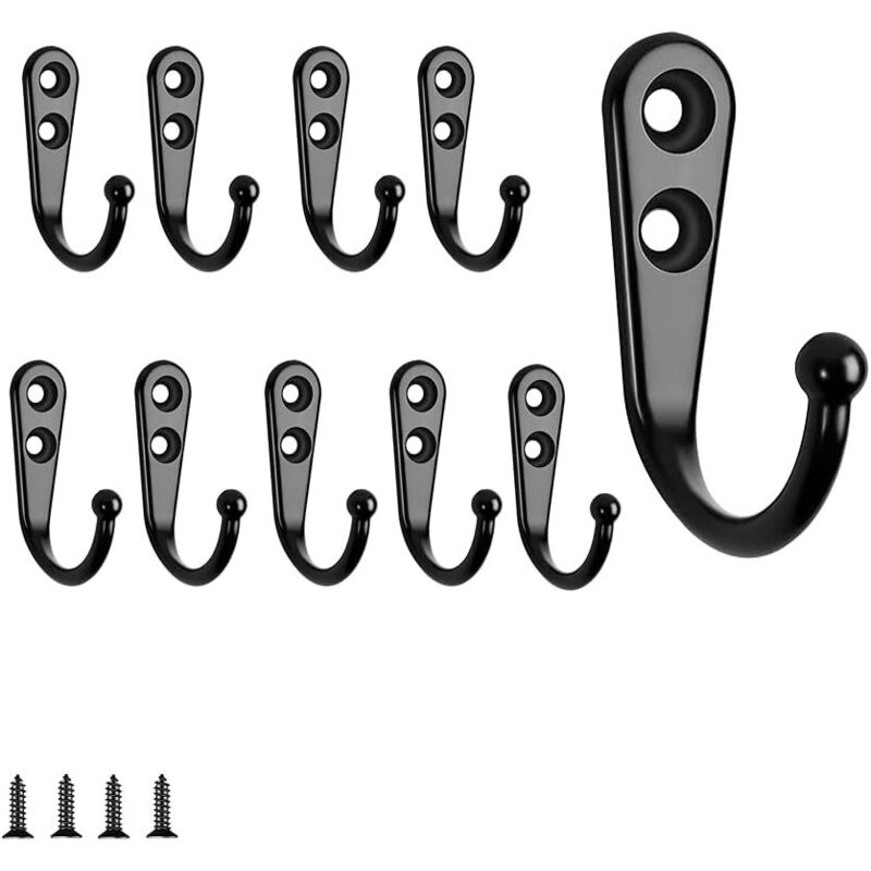 10 Stück Schwarze Einzelhaken-wandhaken, Kleiderbügelhalter Schwarz Mit Montageschrauben, Schwarz