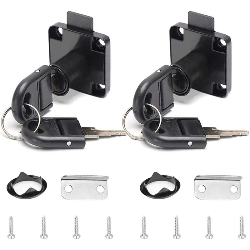 2 Stück Schwarze Schubladenschlösser Für Büroschubladen, Schloss Aus Metalllegierung Mit 4 Schlüsseln, Zylinderschloss Für Möbel, Schubladen, Schränke Und Briefkästen Im Büro