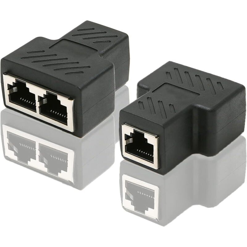 Rj45 Cat6 Verteiler-adapter – 1 Auf 2 Ports – Farbe Schwarz – 2er-pack Für Gleichzeitige Netzwerkverbindung