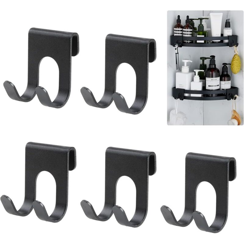 5er-set Duschhaken Ohne Bohren, Räumliche Aluminium-haken Für Duschtür, Geeignet Für Bad, Schlafzimmer Und Küche, Schwarz