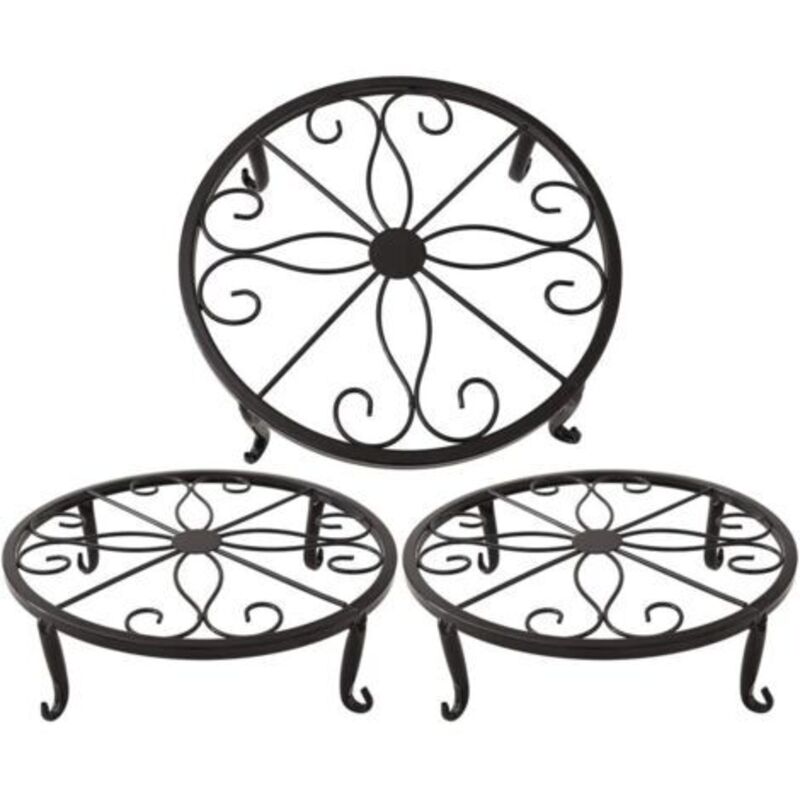 Schwarzer Blumentopf-ständer, 23 X 23 X 11,5 Cm, Sukkulenten-halter Aus Eisen, Retro-pflanzenständer Für Innen- Und Außenbereich, 3 Stück