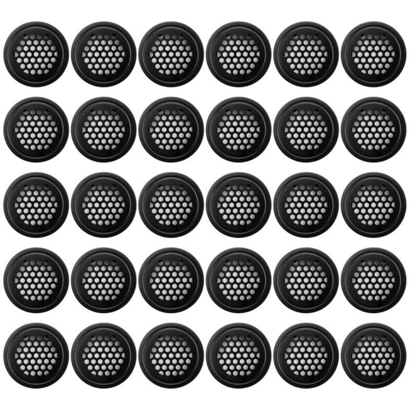 Rundes Lüftungsgitter 35mm Schwarz Für Schrank, Badezimmer Und Schuhregal, 30er Pack