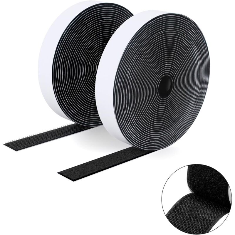 2 Doppelseitige Klebebänder Mit Haken Und Schlaufen, 20mm X 5m Klebeband, Robuste Streifen, Klettband Für Bilderrahmen, Fliegengitter, Teppiche, Heimwerken - Schwarz