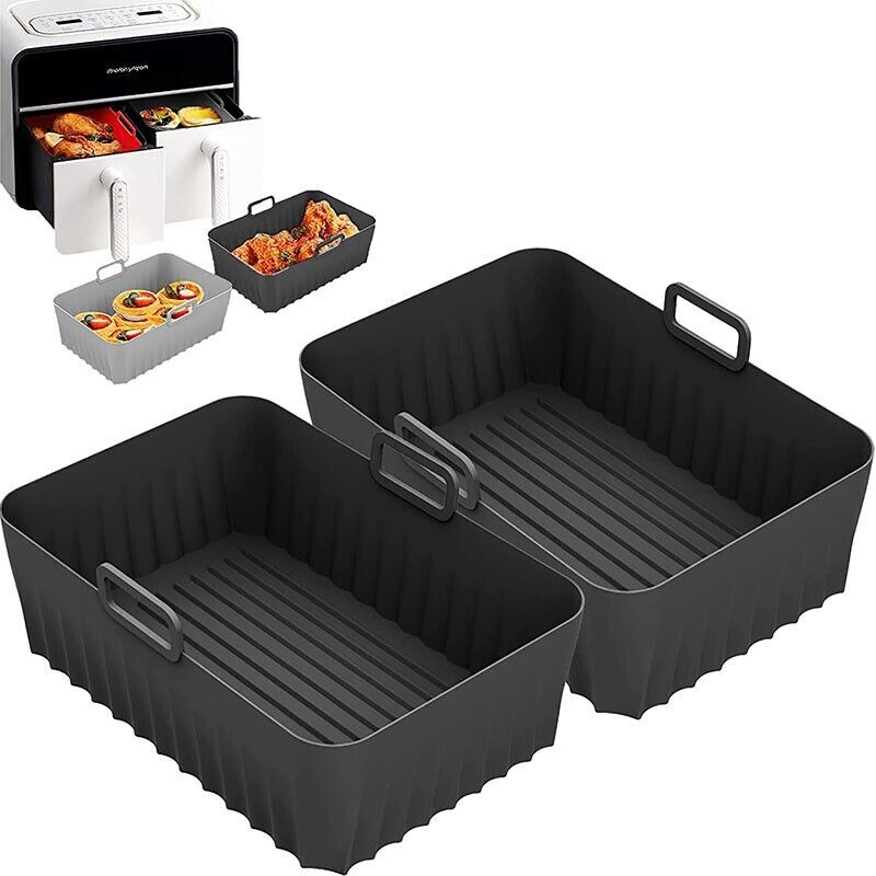 Zubehör Für Heißluftfritteuse (2 Stück) – Hitzebeständige Tabletts – Schwarzes Silikon