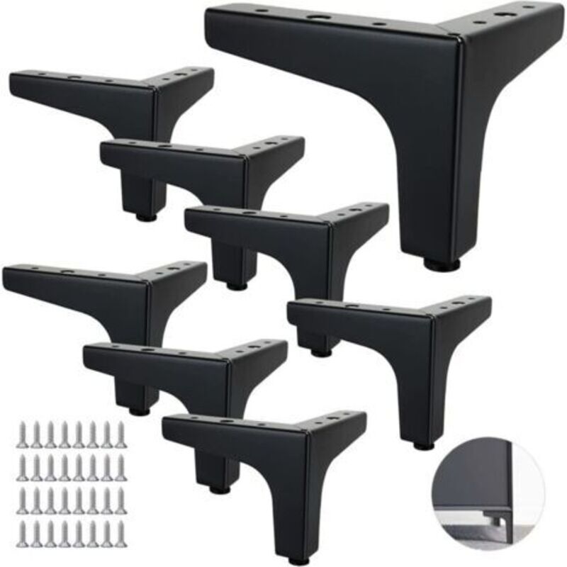 8er-set Metall-sofafüße, 10 Cm, Metallfüße Für Couchtische, Belastbar Bis 600 Kg, Schwarze Möbelfüße, Schmiedeeisen-halterung Für Sofa/couchtisch, Tv-ständer Mit 40 Schrauben