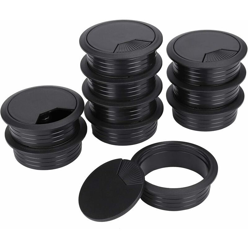 Set Aus 10 Kabeldurchführungen Aus Kunststoff Für Schreibtisch Und Büro, Schwarz, 60 Mm