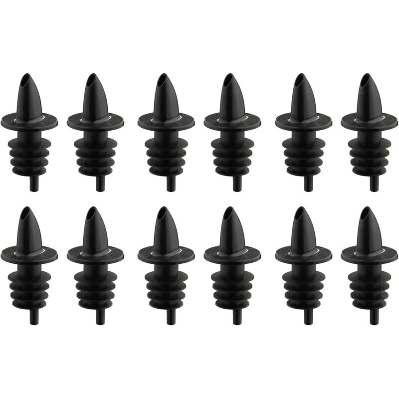 12er Set Spirituosen-ausgießer Für Flaschen, Spender Mit Luftschlauch, Kunststoffverschluss, Gießauslauf, Schwarz