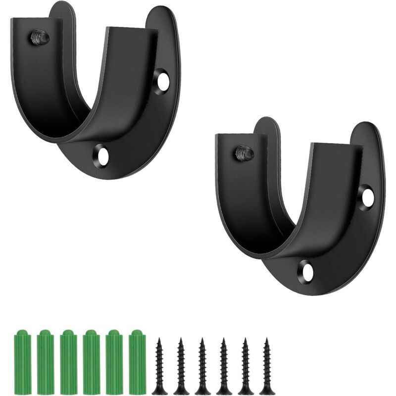 Edelstahl-kleiderstangenhalter, 32 Mm Verstellbarer Flanschstangenhalter, 2 Stück Schwarze U-förmige Pfostenhülsen Mit Schrauben, Für Vorhänge Oder Schränke