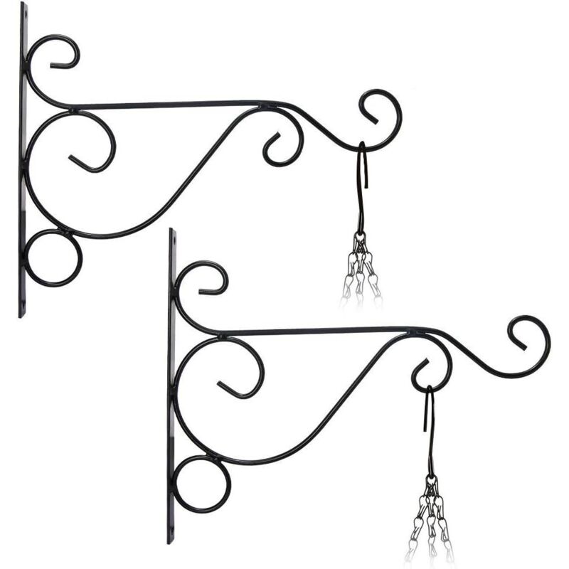 2 Stück Wandhalterung Für Hängepflanzen (26 Cm, 21 Cm), Aufhängung Für Blumentöpfe, Glocken, Laternen Und Gartenkörbe Aus Metall Zur Gartendekoration (schwarz)