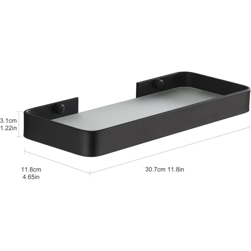 Duschablage Ohne Bohren, Wandorganizer Für Badezimmer Mit Aufbewahrungsbehälter, Rostfrei, Schadensresistent, Aus Gehärtetem Glas Und Aluminium, Platz Für Küchenaccessoires, 30 Cm, Schwarz