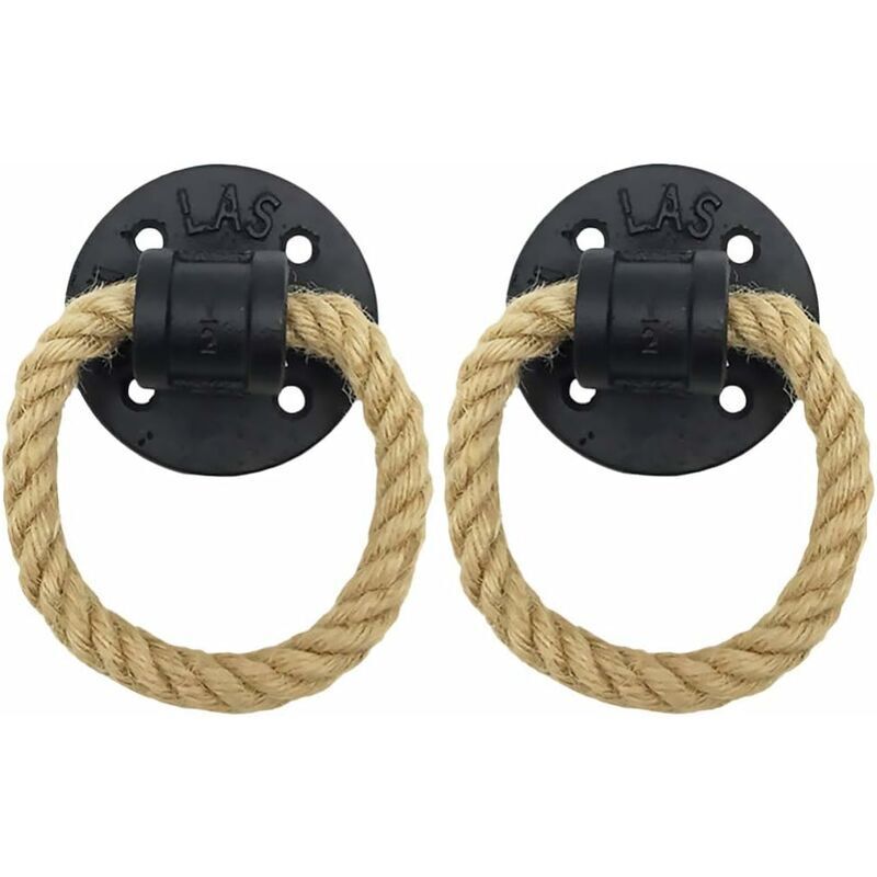 Retro Schrankring, Türzuggriff Aus Rustikalem Holz, Klassischer Schmiedeeiserner Vintage-schrankgriff, Hanfseil-zugring (2 Stück, Schwarz)
