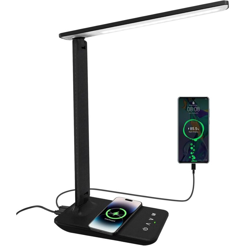 Led-schreibtischlampe Mit Kabellosem Laden, Dimmbar, Klemmbefestigung, Schwarz