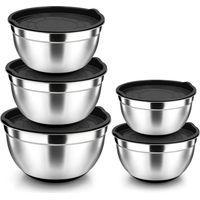 5er-set Edelstahl-rührschüsseln Mit Schwarzem Deckel Und Rutschfestem Silikonboden, Zum Kochen Geeignet, Rostfrei Und Spülmaschinenfest (4,5/2,7/1,5/1,2/0,7 L)
