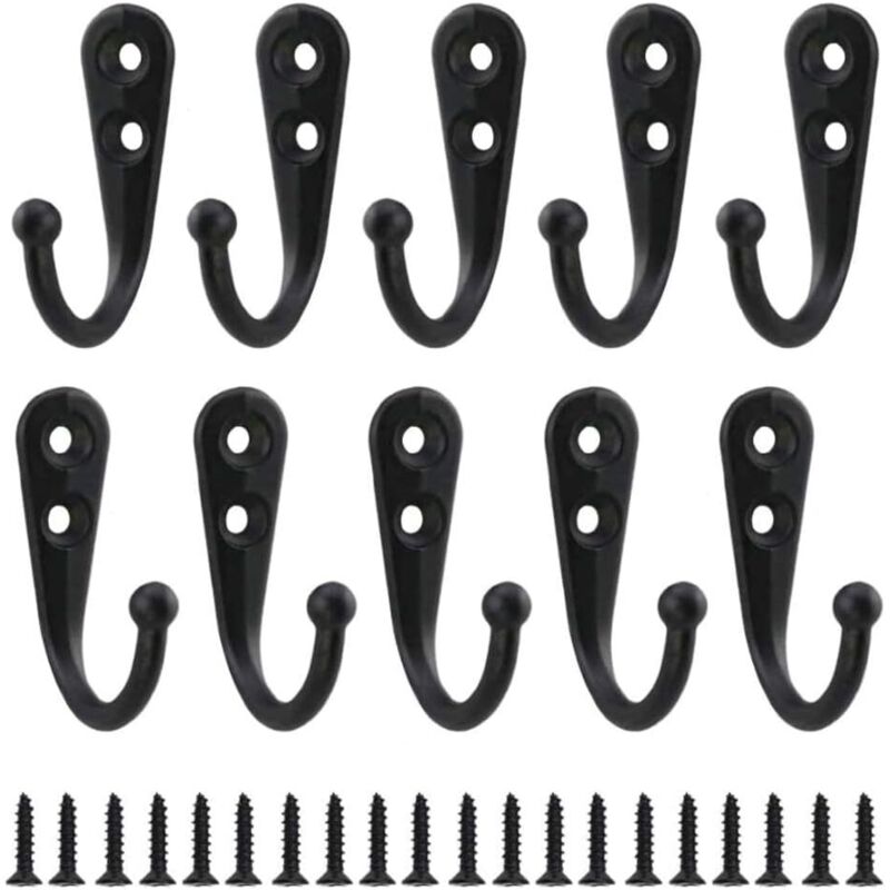 10 Einfache Schwarze Wandhaken, Schwarze Kleiderbügel, Komplett Mit Montageschrauben
