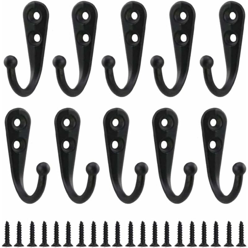 10 Stück Einfache Schwarze Wandhaken Kleiderbügel Mit Montageschrauben
