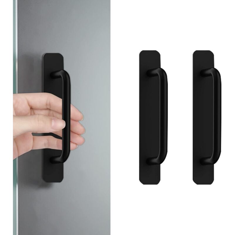 Selbstklebende Türgriffe Aus Schwarzem Aluminium, 2er-pack, Selbstklebende Türgriffe Für Küche, Schlafzimmer, Kleiderschrank, Bad (147 Mm)