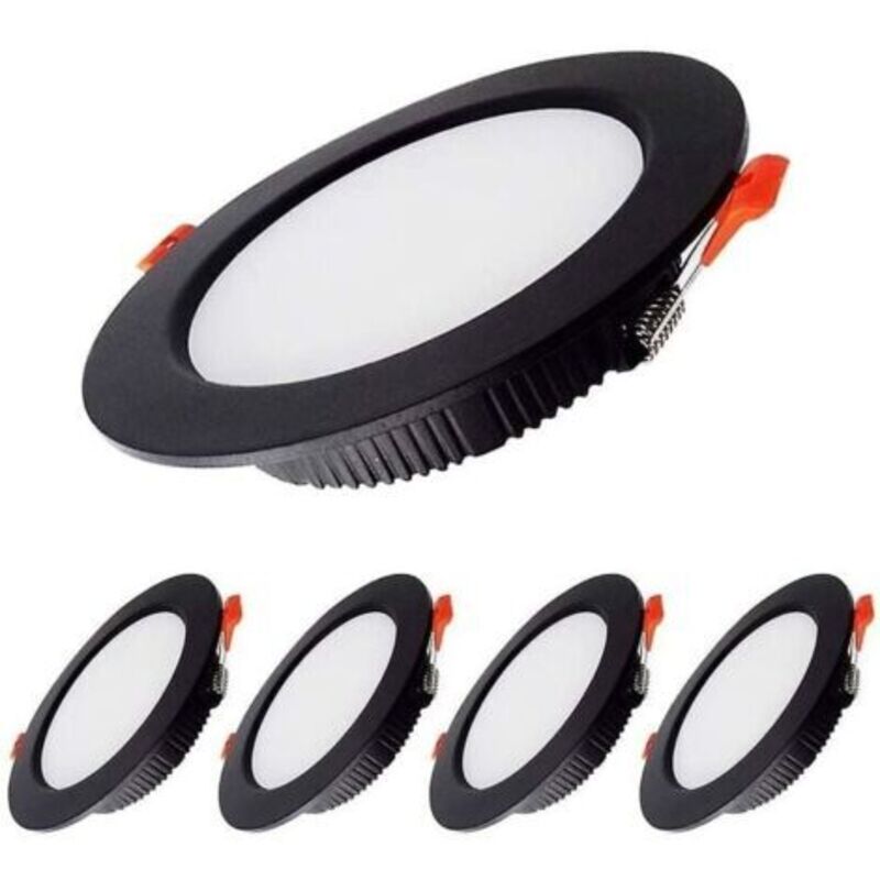 7w Dimmbare Led-einbaustrahler, Schwarz, Extraflach, 230v, 5er-pack, 700lm (70w Glühlampe), Ip44, Kaltweiß 6000k, 80-90mm Ausschnitt, Runde Einbau-deckenleuchte Für Badezimmer, Küche, Wohnzimmer Usw.