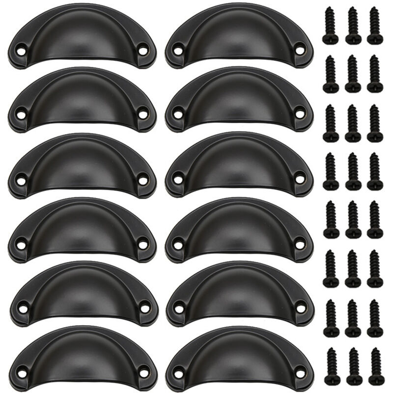 12 Stück Vintage Schwarze Muschelgriffe, Für Schubladen, Schränke Und Küchenmöbel, Gebogene Eisentürknöpfe Im Retro-stil Für Schränke, Schubladen Und Türen (schwarz)